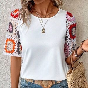 NWT- Lovesoft Granny Square Crochet Sleeve Top.